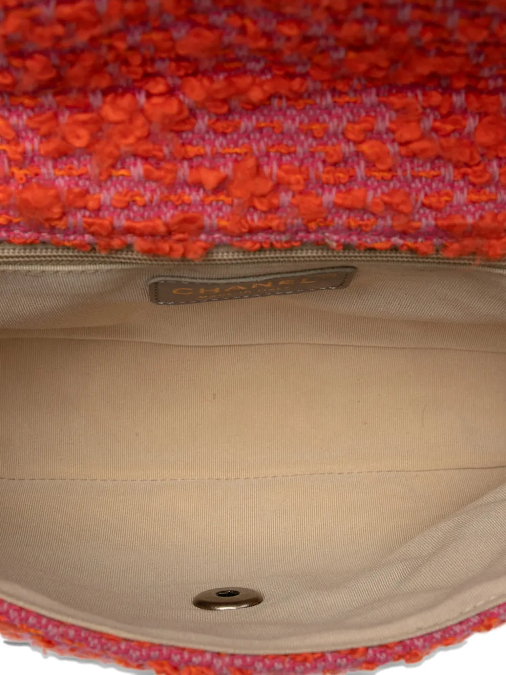 Pre-owned Chanel 1997-1999 Cc Quilted Tweed Flap Shoulder Bag In Orange