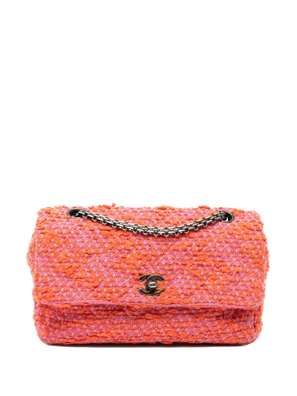 Pre-owned Chanel 1997-1999 Cc Quilted Tweed Flap Shoulder Bag In Orange