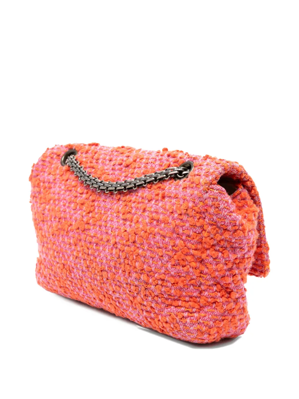 Pre-owned Chanel 1997-1999 Cc Quilted Tweed Flap Shoulder Bag In Orange