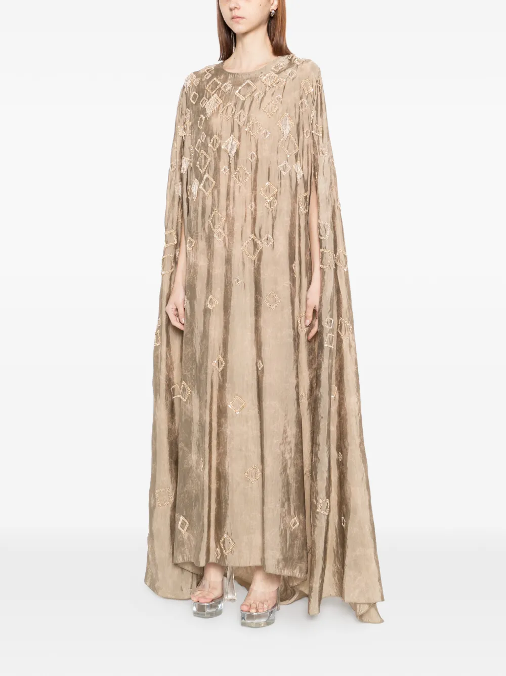 SHATHA ESSA Jurk verfraaid met kwastje en cape Beige