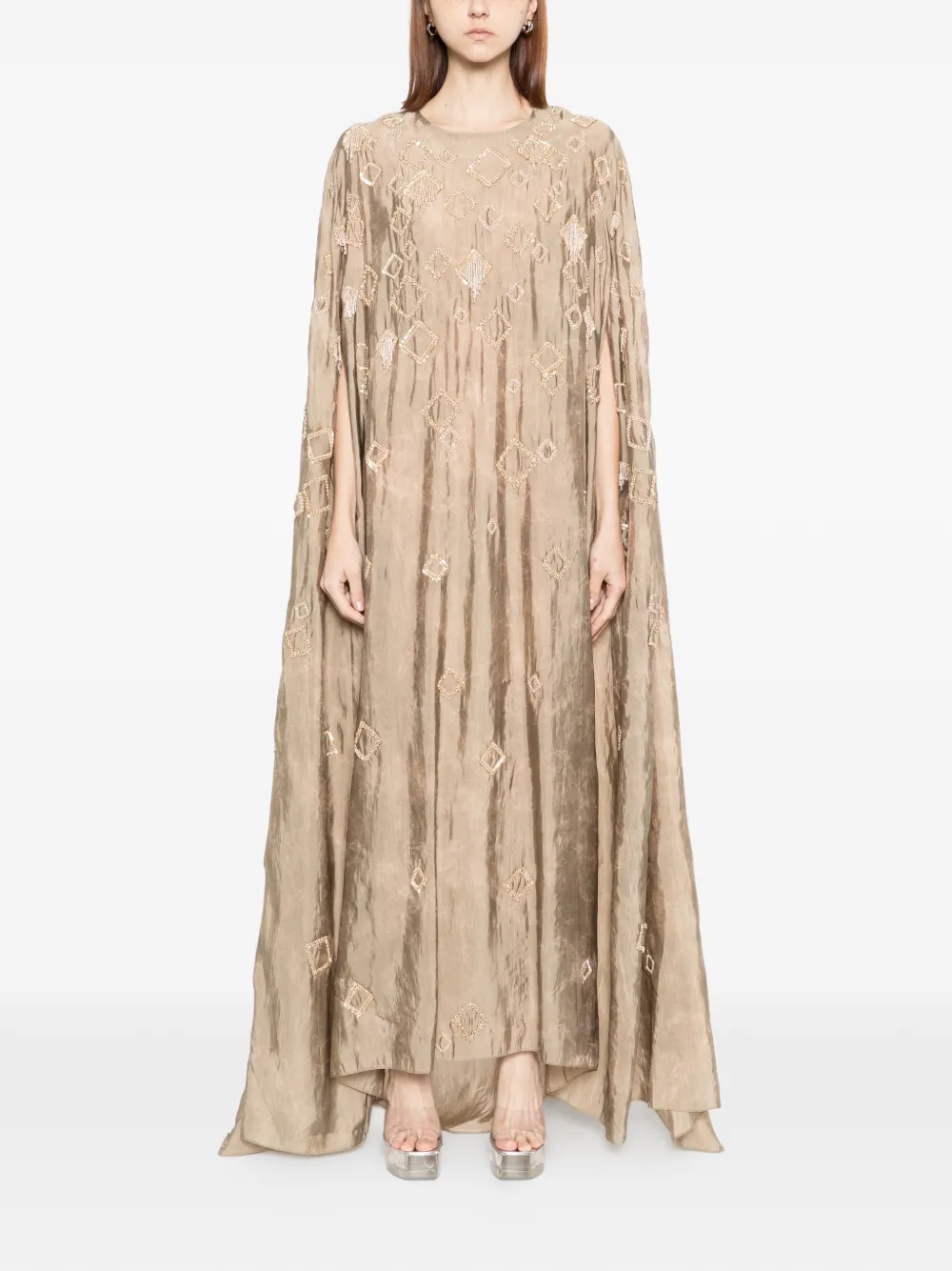 SHATHA ESSA Jurk verfraaid met kwastje en cape Beige