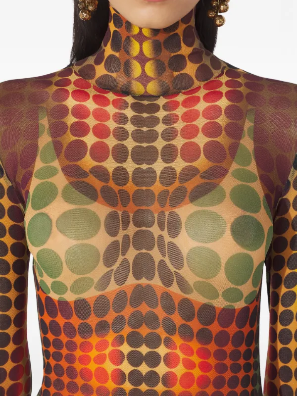 Jean Paul Gaultier High-neck Dots Print Maxi Dress - Brown Jean Paul Gaultier High-neck Dots Print Maxi Dress - Brown
