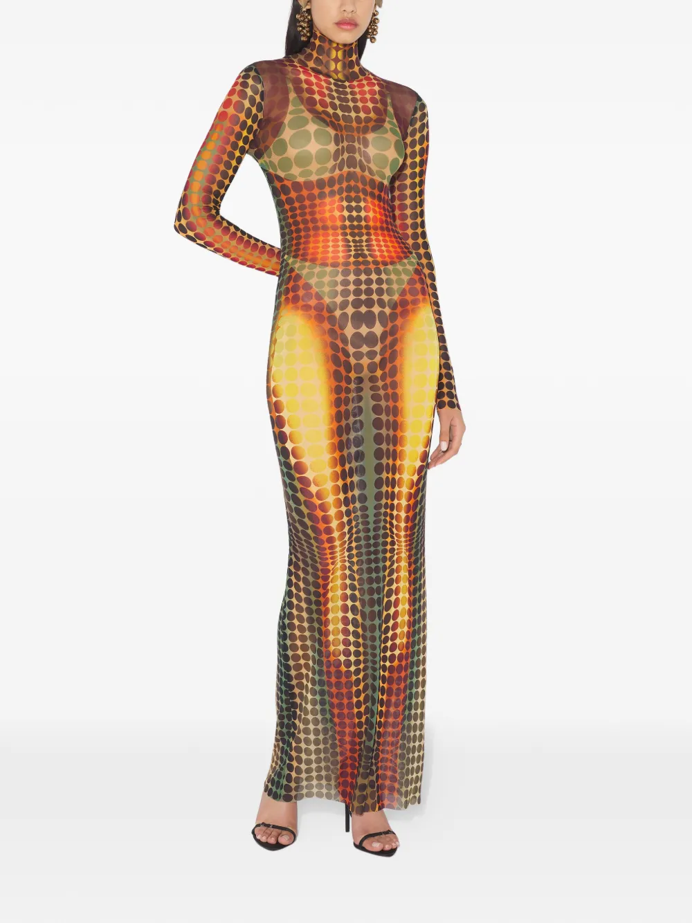 Jean Paul Gaultier High-neck Dots Maxi Dress In Multi