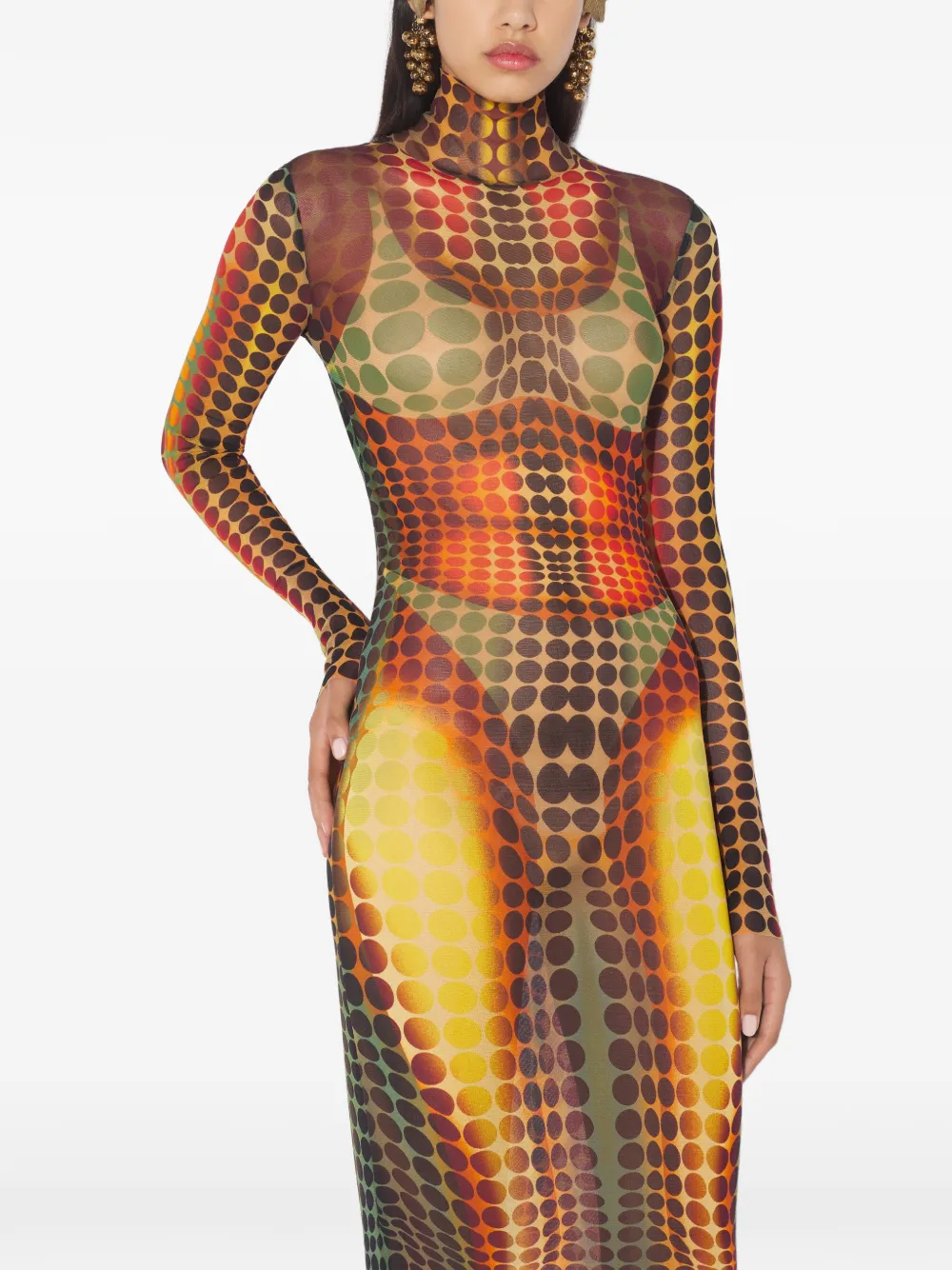 Jean Paul Gaultier High-neck Dots Maxi Dress In Animal Print