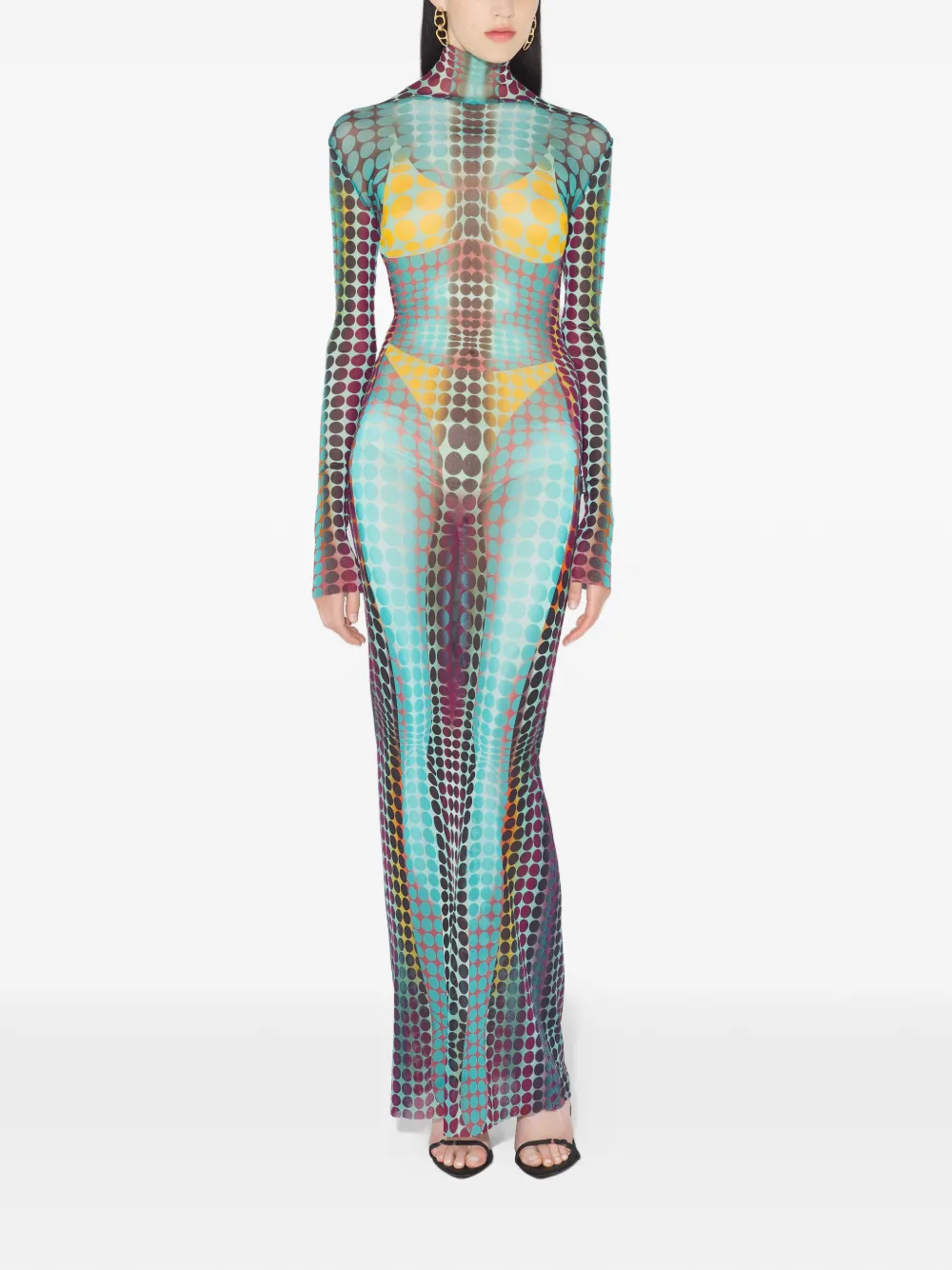 Jean Paul Gaultier long-sleeve dots maxi dress - Blauw