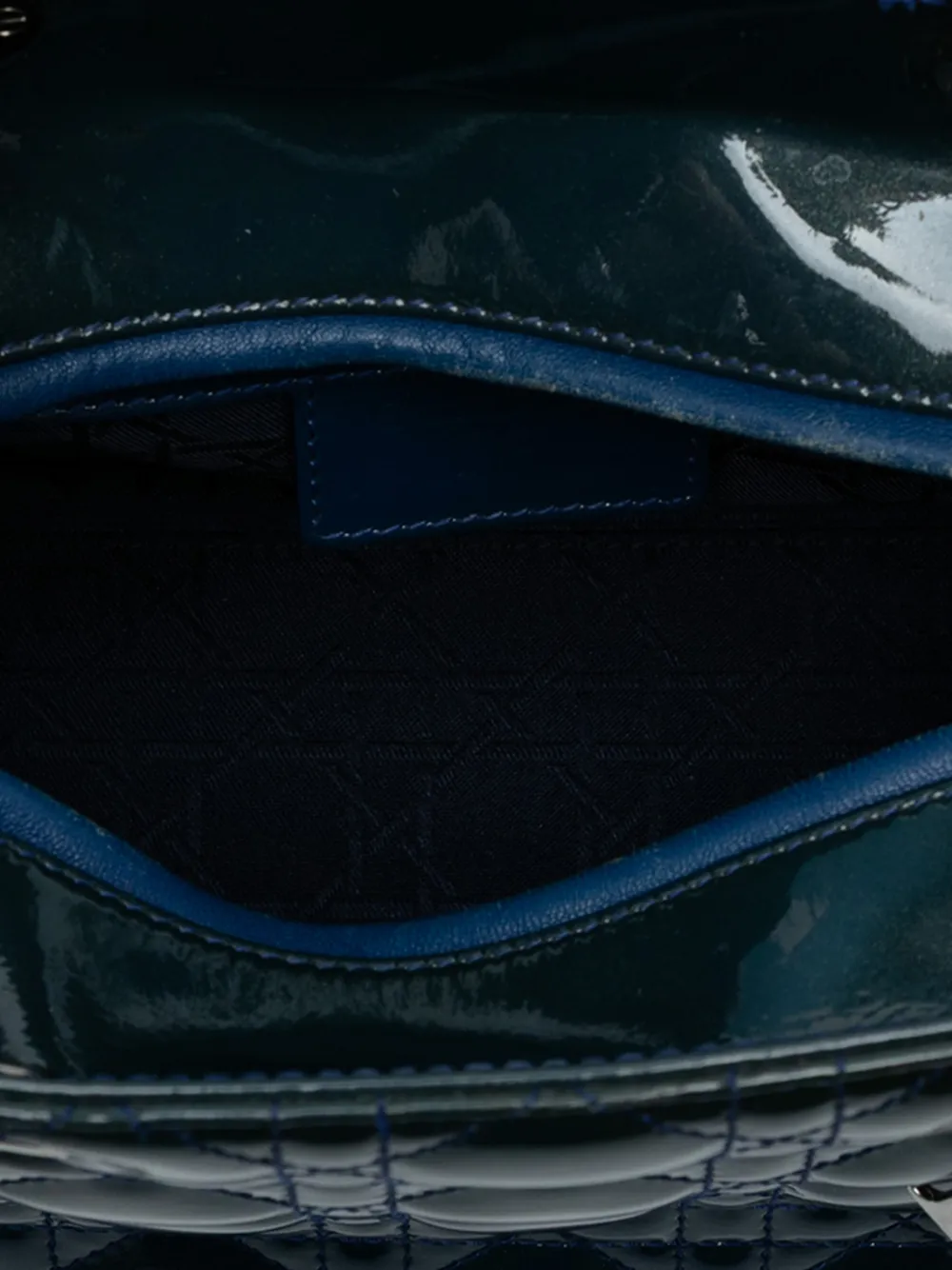 DIOR Pre-owned 2015 Medium Patent Cannage Lady Satchel In Blue