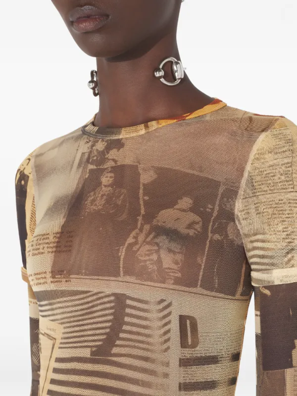 Jean Paul Gaultier double-sleeves journal-print Top | Neutrals