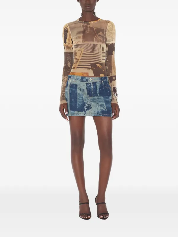 Jean Paul Gaultier double-sleeves journal-print Top | Neutrals