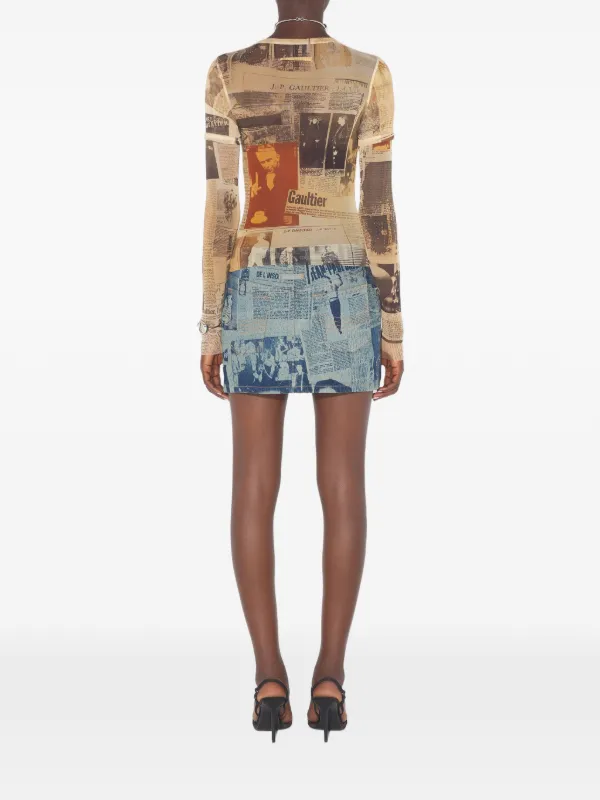 Jean Paul Gaultier double-sleeves journal-print Top | Neutrals