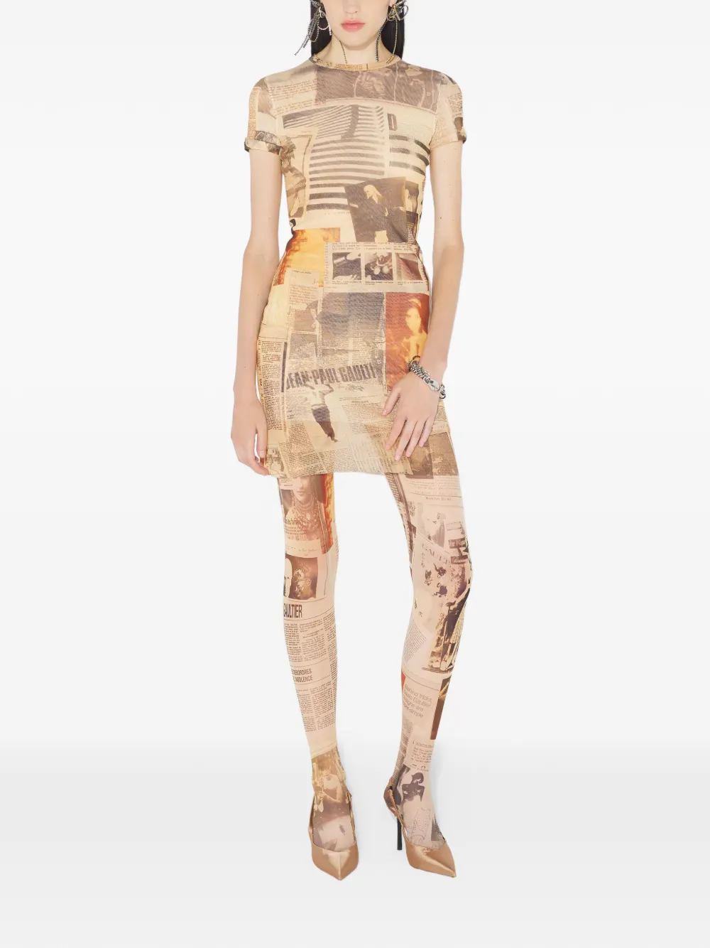 Jean Paul Gaultier Mini-jurk met print - Beige