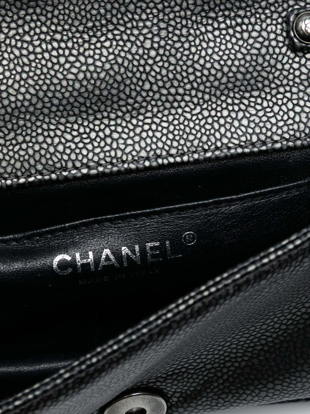 Pre-owned Chanel 2012-2013 Cc Metallic Caviar Interlaced Chain Clutch On Strap Crossbody Bag In Black