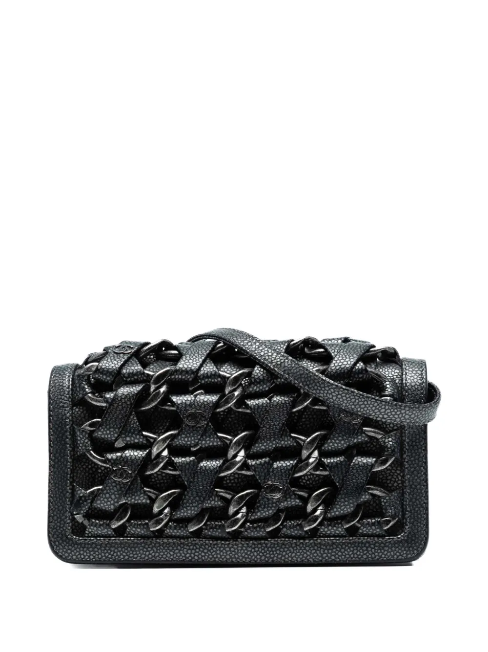CHANEL Pre-Owned 2012-2013 CC Metallic Caviar Interlaced Chain Clutch on Strap crossbody bag - Nero