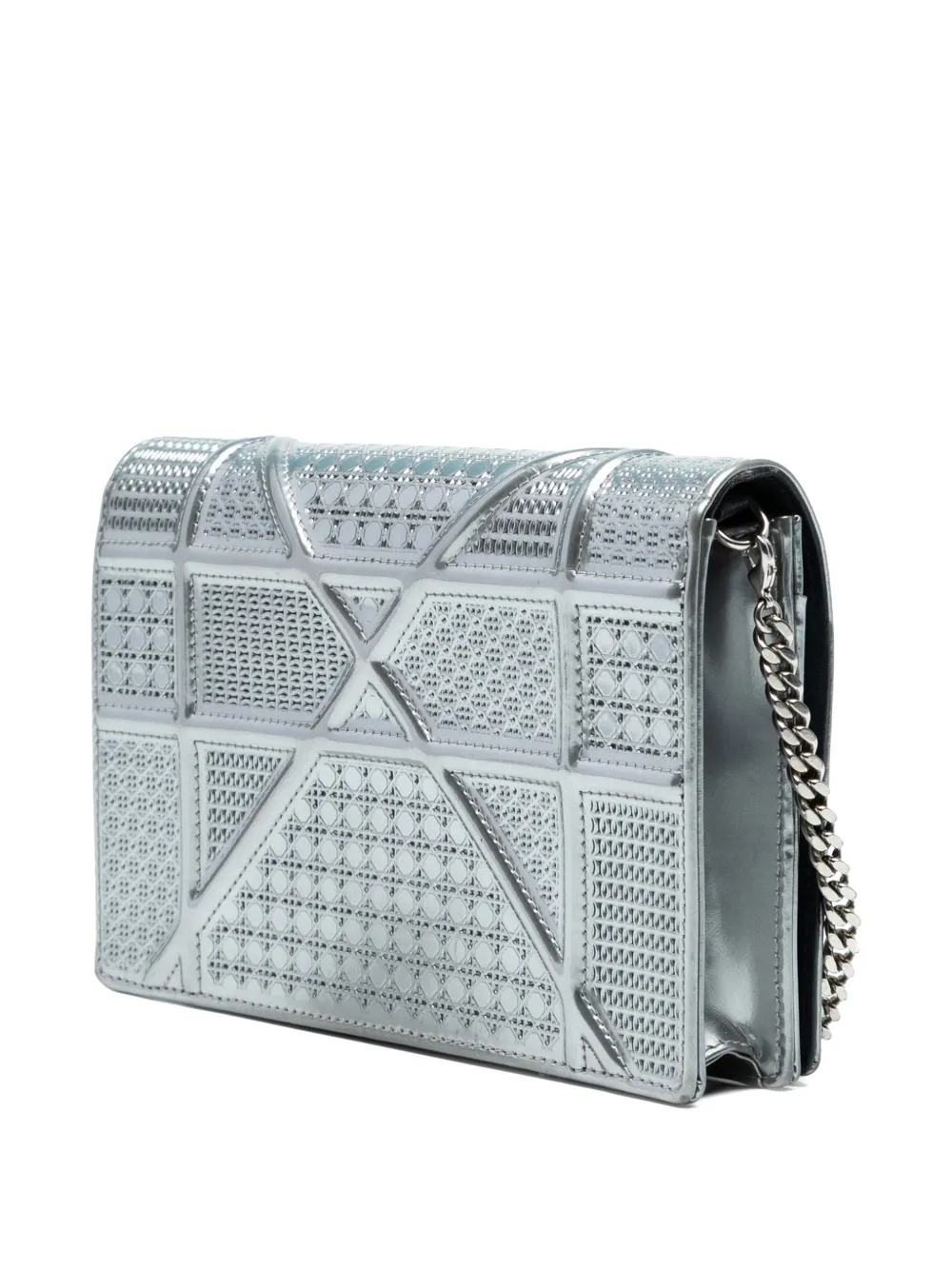 DIOR Pre-owned 2017 Baby Patent Microcannage Ama Crossbody Bag In Silver