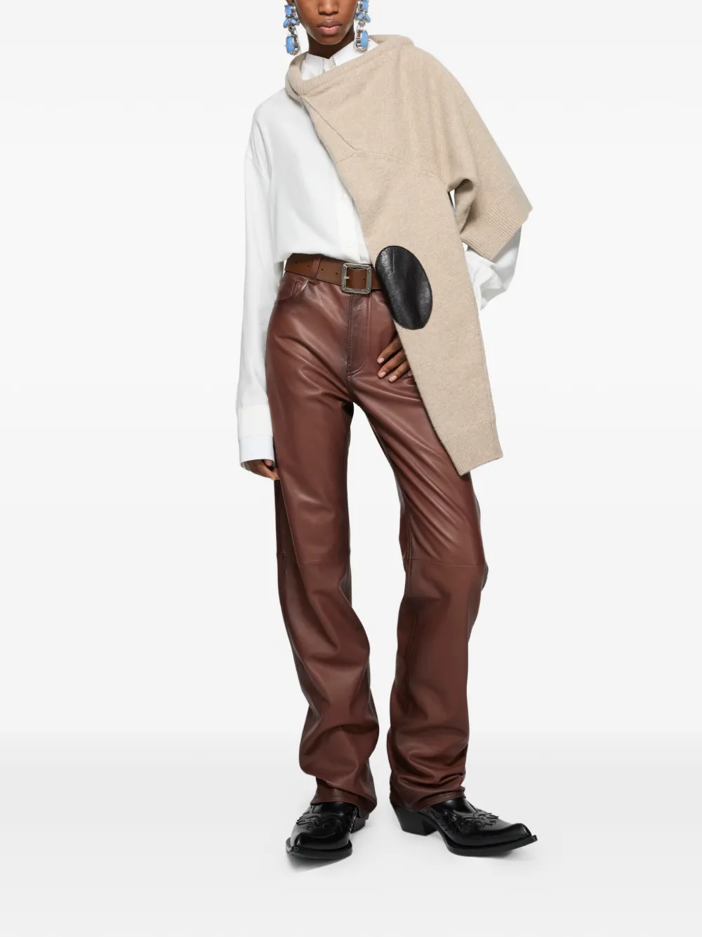 elbow-patch V-neck sweater