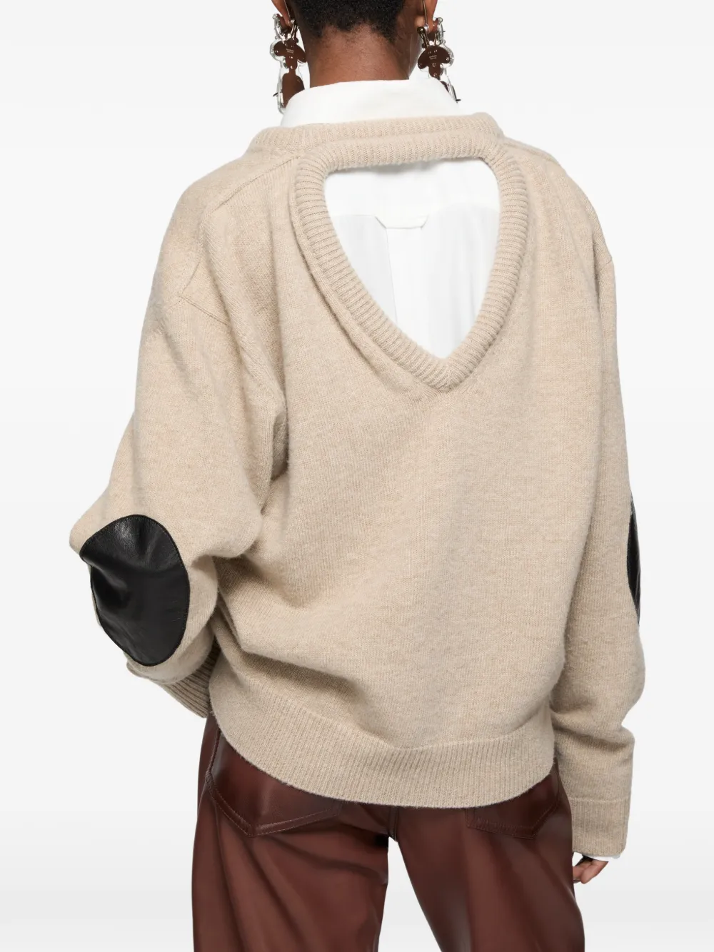 elbow-patch V-neck sweater