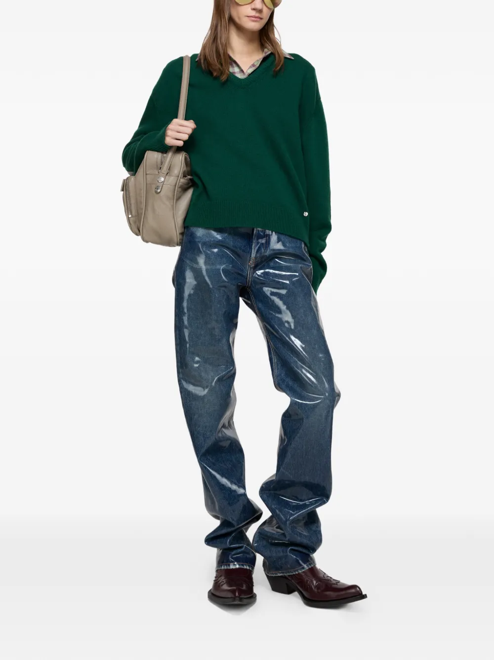  Acne Studios Pull En Cuir à Col V - Vert 