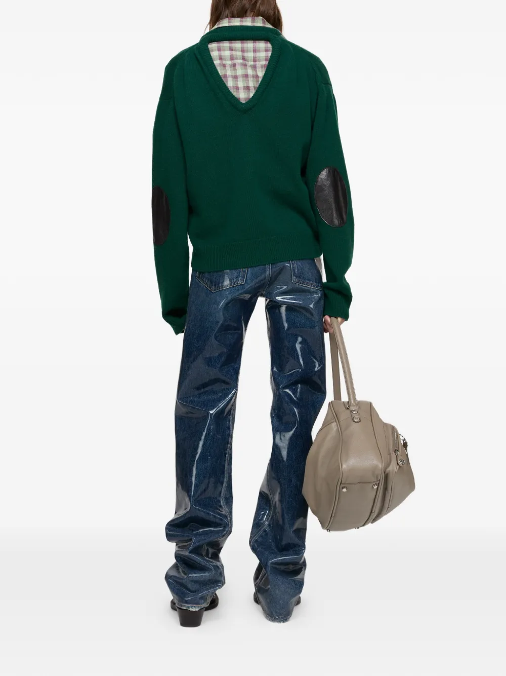  Acne Studios Pull En Cuir à Col V - Vert 