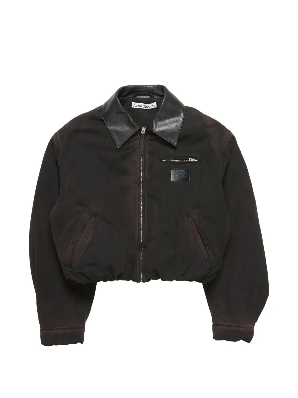 Acne Studios leather-collar logo-patch jacket - Marrone