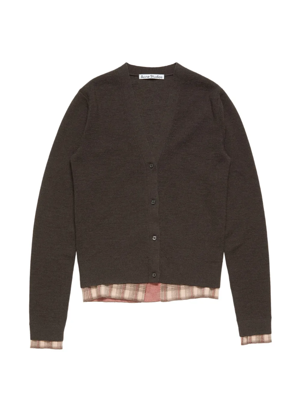 Acne Studios V-neck check-detail cardigan - Brown