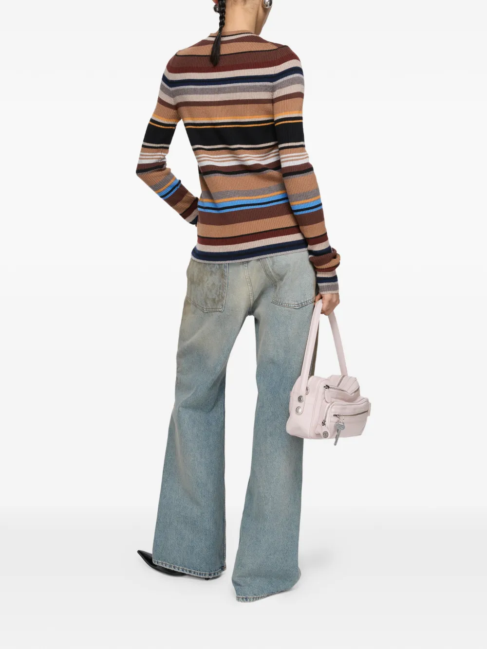 Acne Studios Striped Wool Cardigan in Brown, view 3