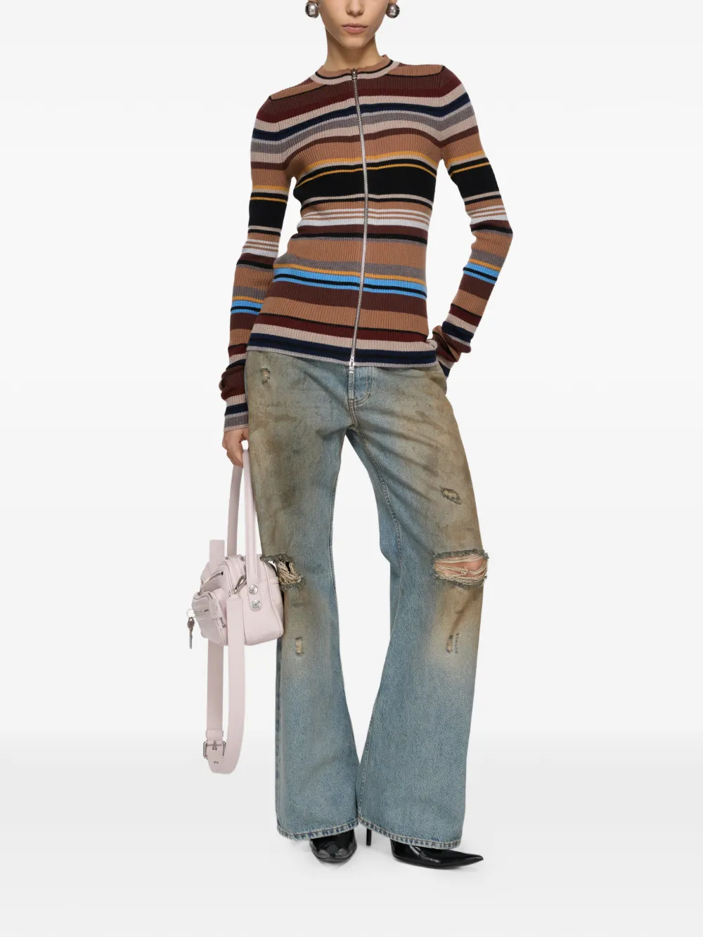 Acne Studios Striped Wool Cardigan in Brown, view 2