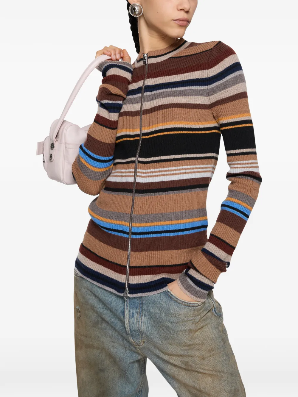 Acne Studios Striped Wool Cardigan in Brown, view 4