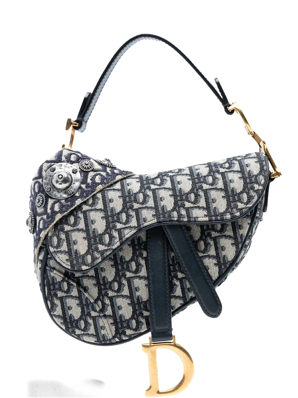 Pre-owned Dior 2019 Mini Oblique Canvas Saddle Bag Satchel In Blue