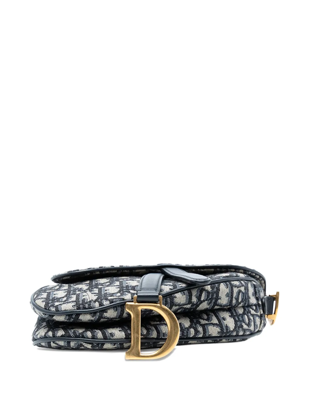 Pre-owned Dior 2019 Mini Oblique Canvas Saddle Bag Satchel In Blue