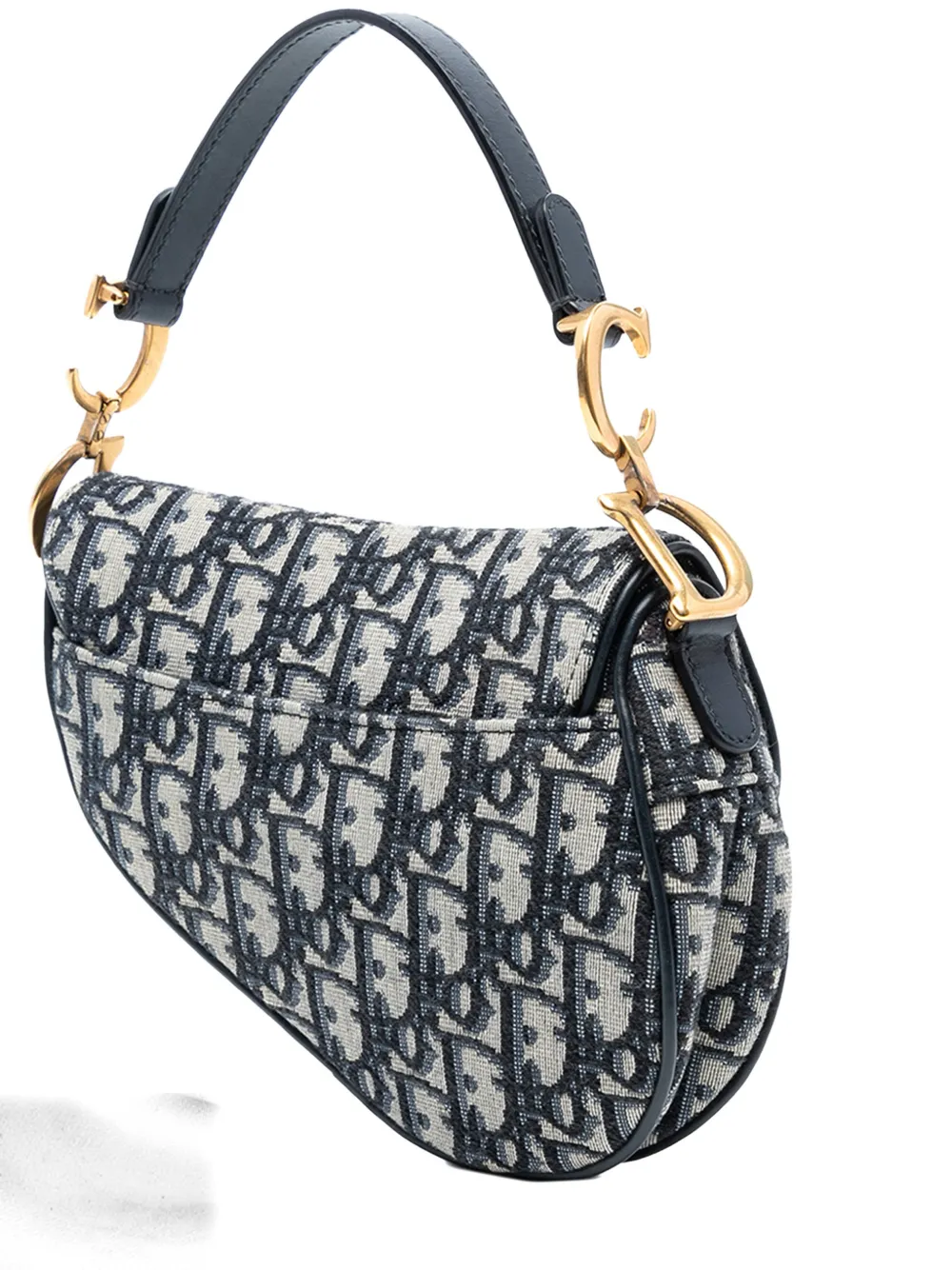 Pre-owned Dior 2019 Mini Oblique Canvas Saddle Bag Satchel In Blue