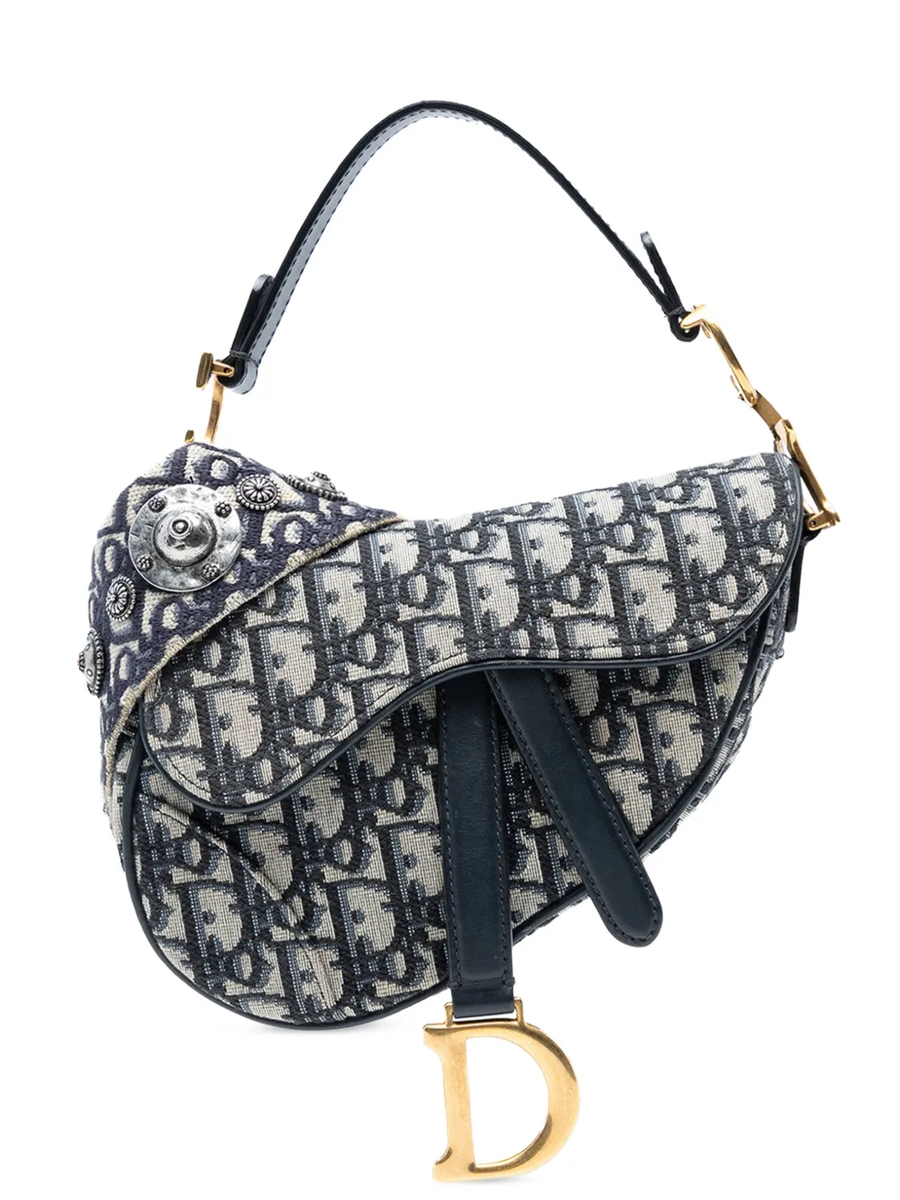 Christian Dior Pre-Owned 2019 Mini Oblique Canvas Saddle Bag satchel - Blu