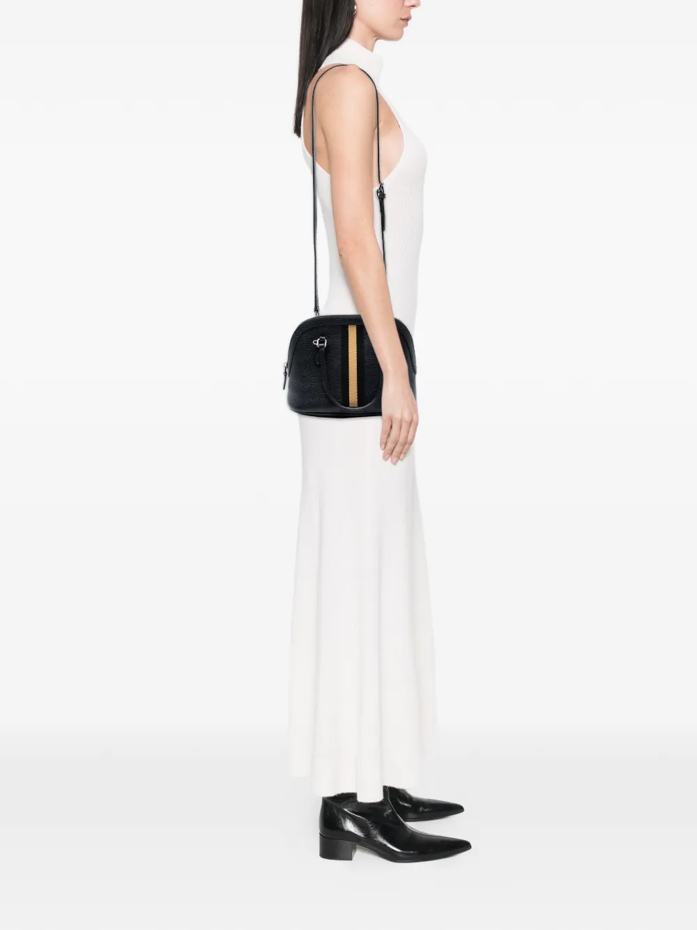 Pre-owned Gucci 2016-2025 Mini Leather Web Dome Satchel In Black