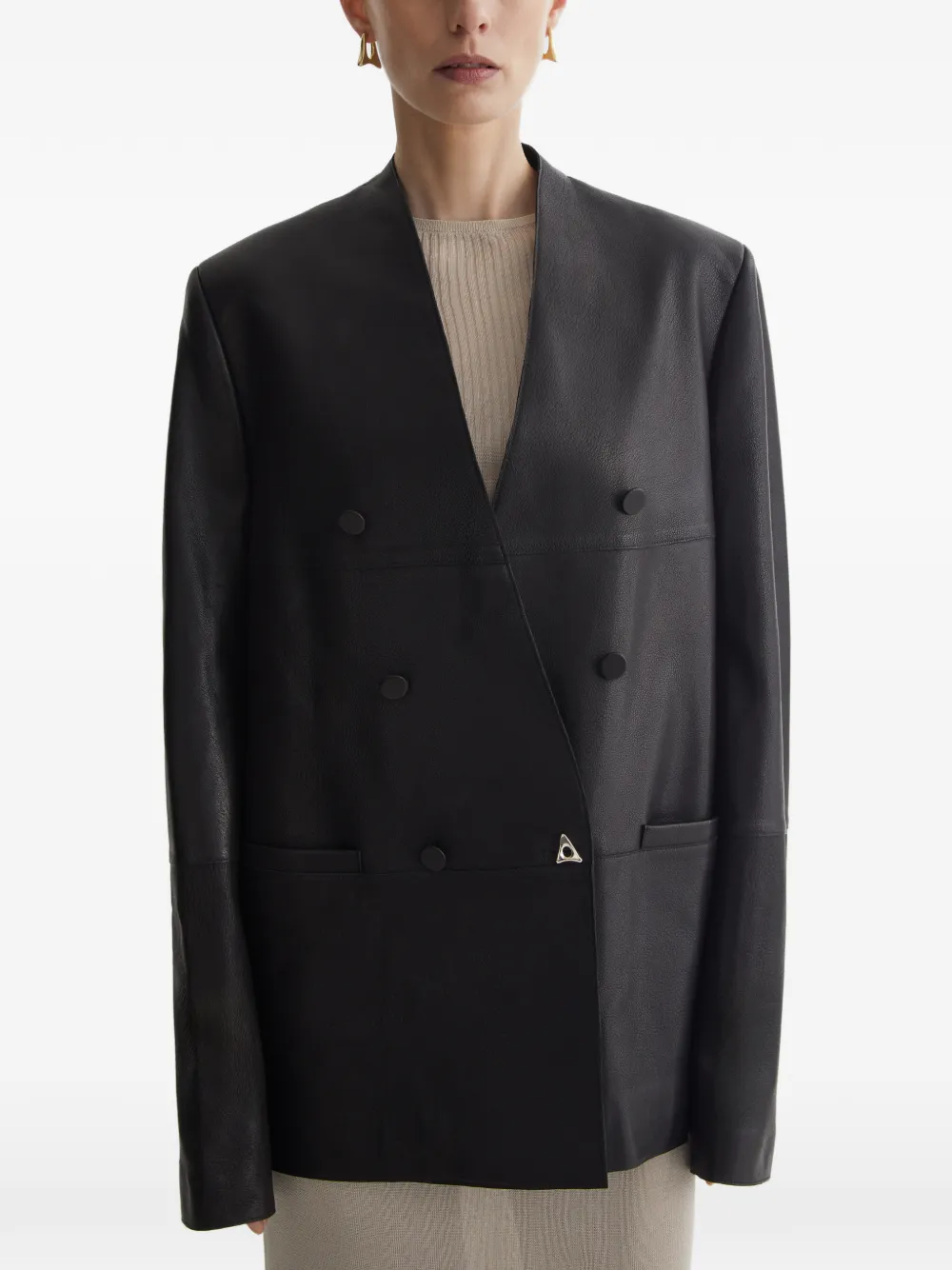  Aeron Lilith Double-breasted Leather Jacket - Black 