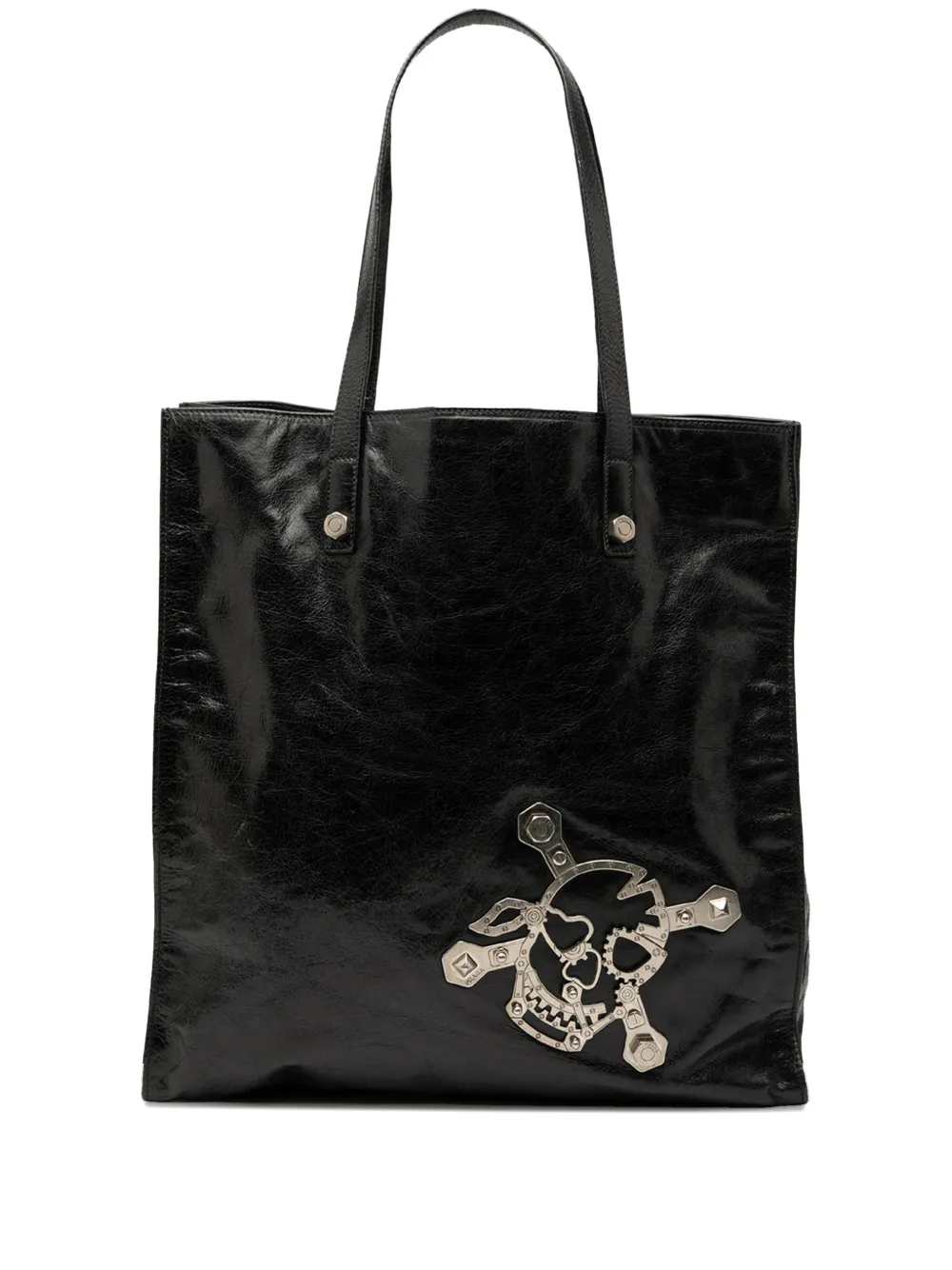 PRADA Pre-owned 2000-2013 Nappa Leather Antique Skull Tote Bag In Black