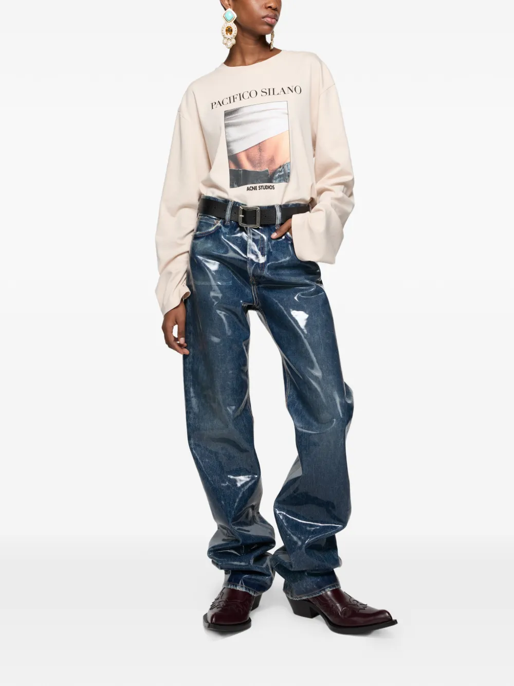  Acne Studios Logo-print Long-sleeve T-shirt - Neutrals 