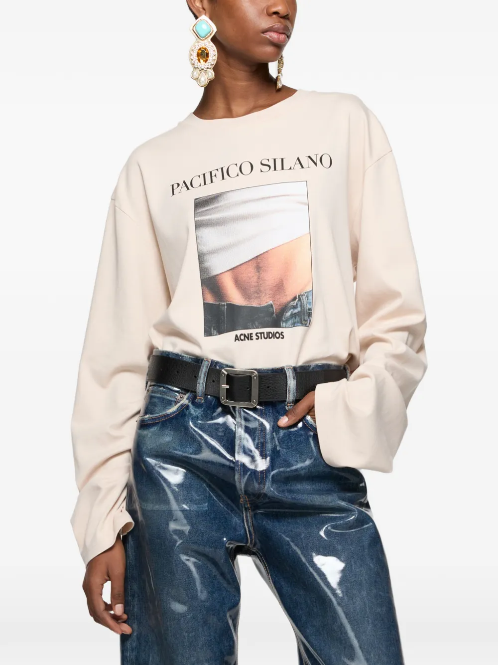 Acne Studios T-shirt met logoprint Beige