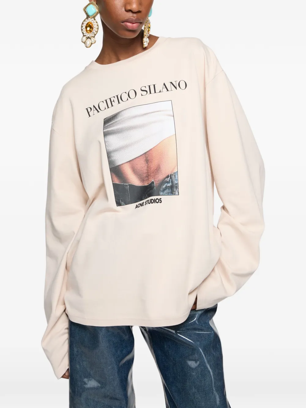 Acne Studios Relaxed Graphic T-shirt in Neutrals, view 4