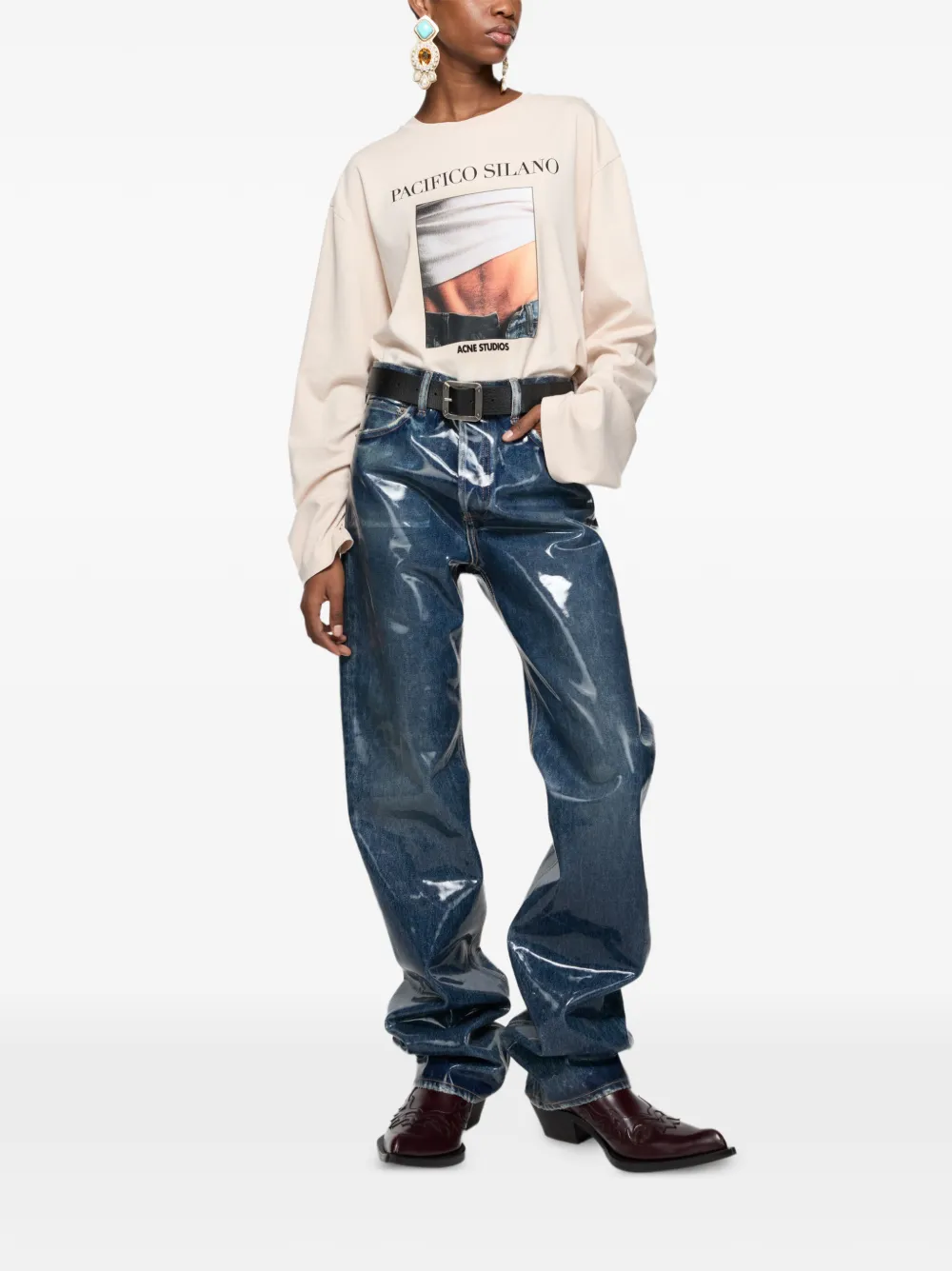 Acne Studios Relaxed Graphic T-shirt in Neutrals, view 2