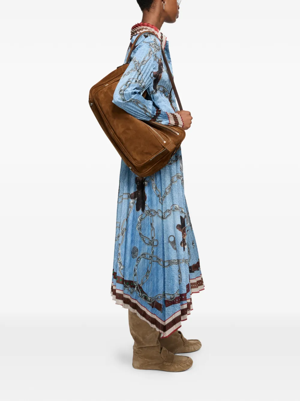 Acne Studios pleated chain-print midi skirt - Blauw