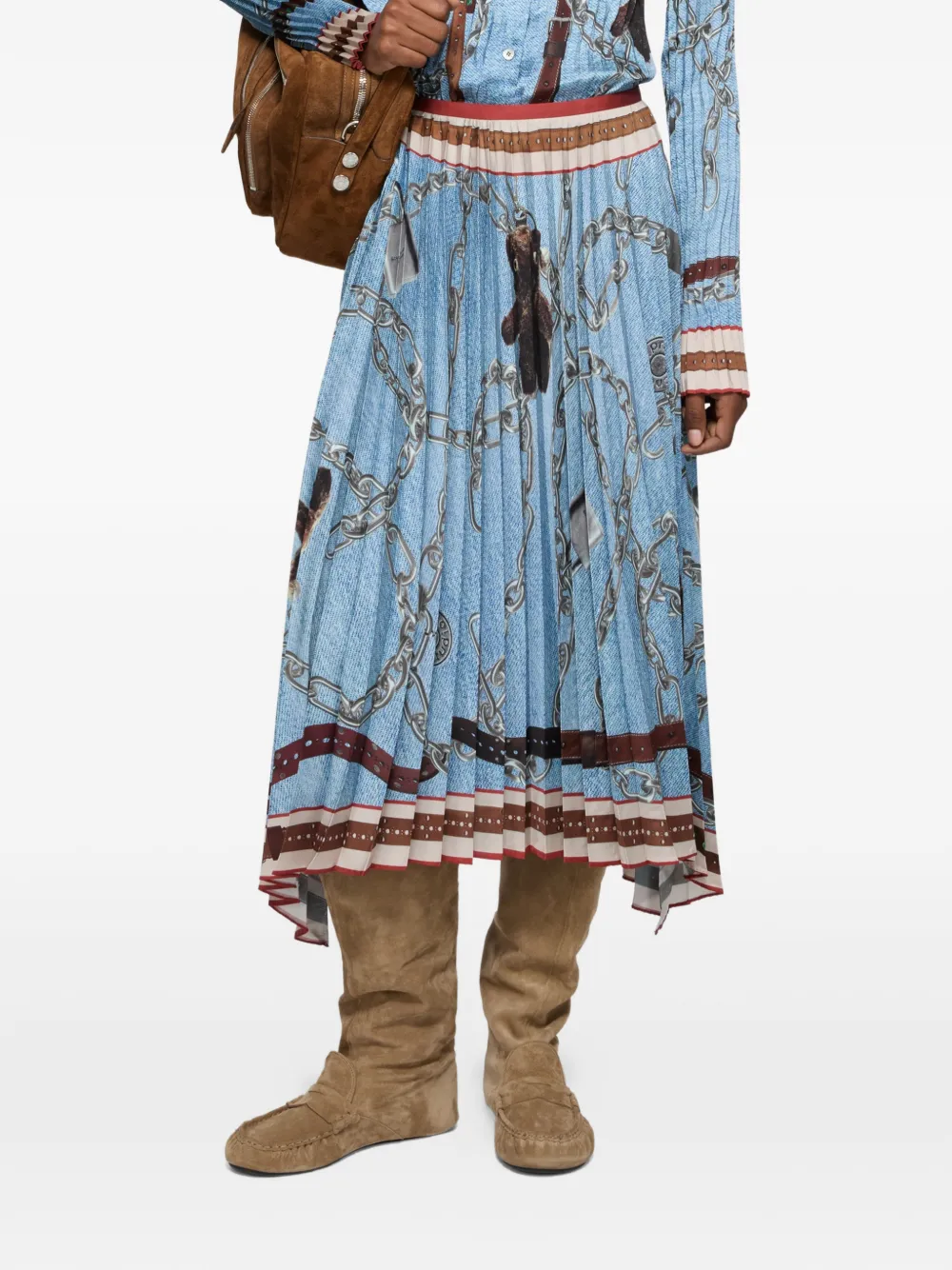 Acne Studios pleated chain-print midi skirt - Blu