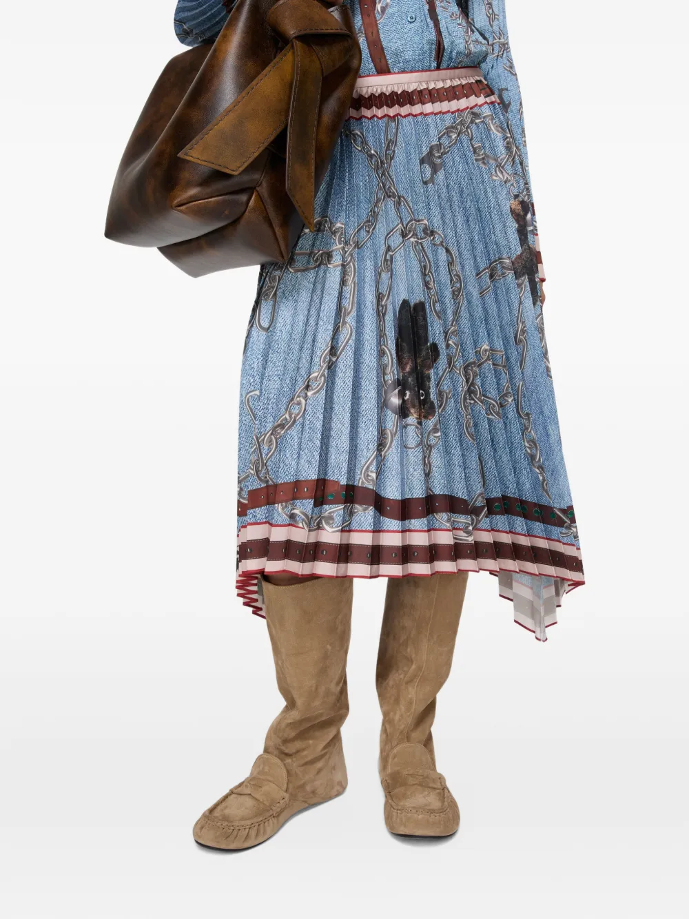 Acne Studios Midi-plooirok met kettingprint Blauw