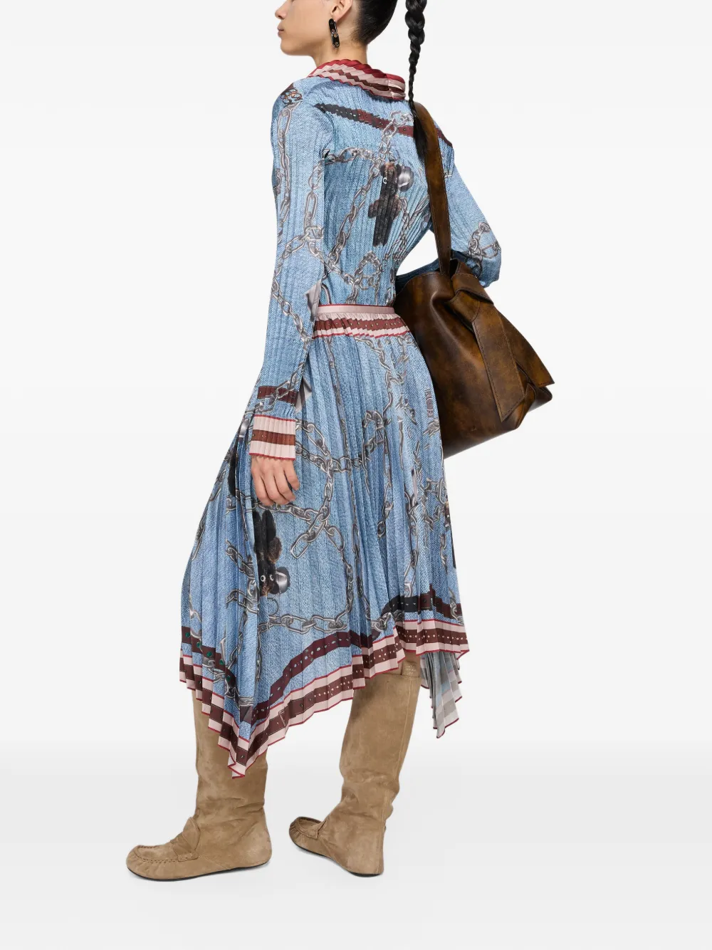Acne Studios Midi-plooirok met kettingprint Blauw