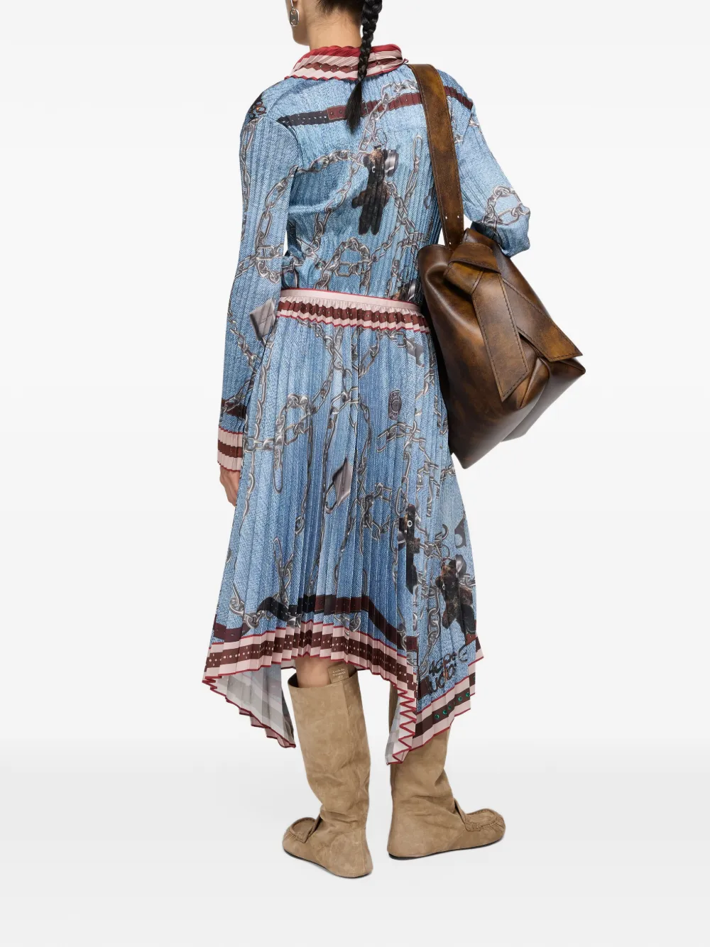Acne Studios Midi-plooirok met kettingprint Blauw