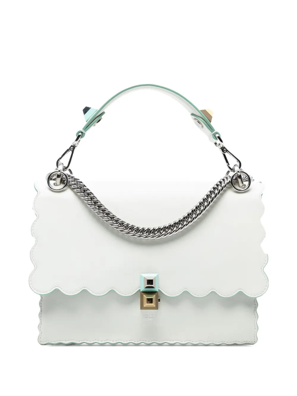 Fendi Pre-Owned 2018-2025 Medium Scalloped Leather Studded Kan I Satchel crossbody bag - Bianco