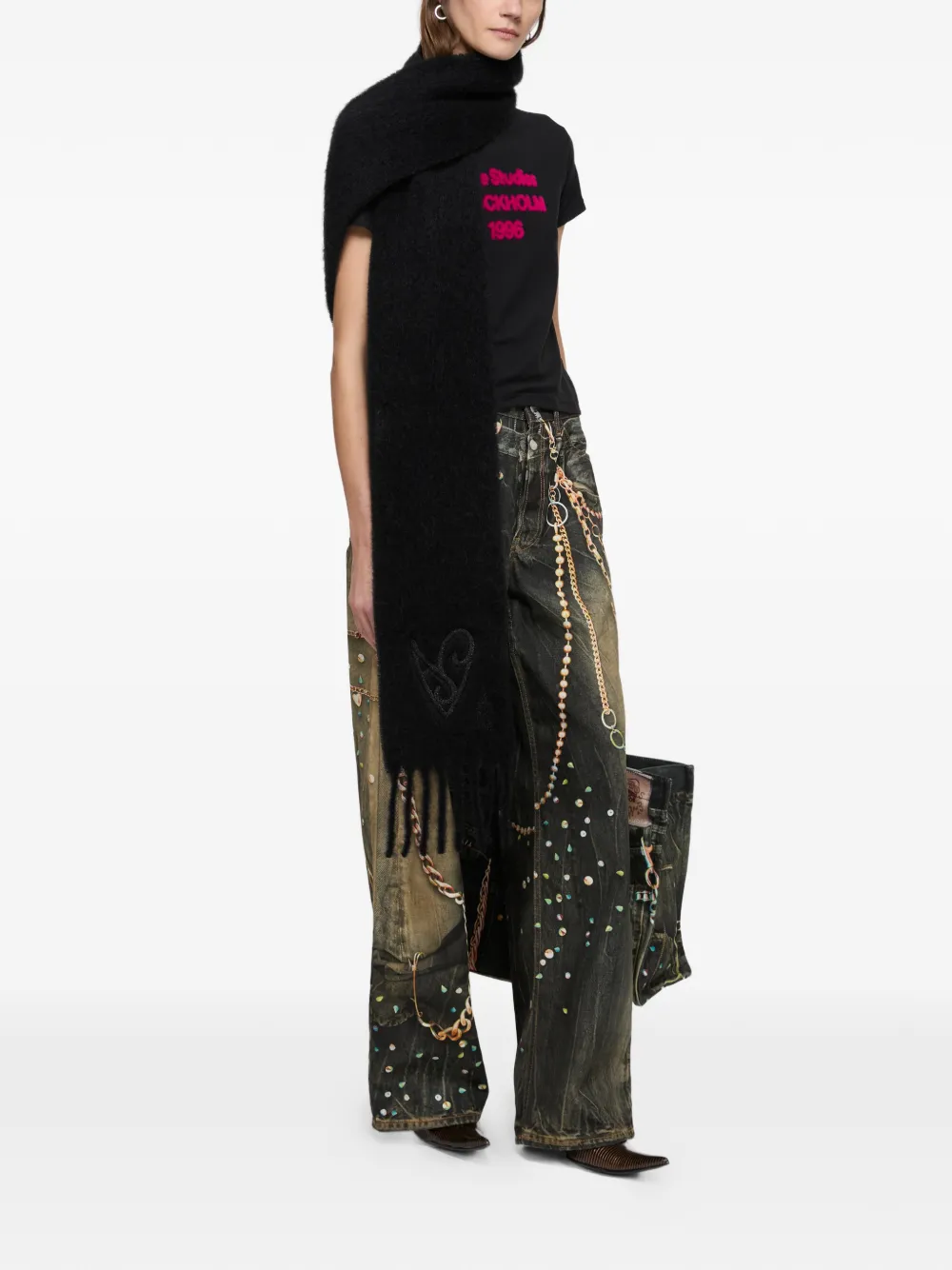 Acne Studios フリンジ スカーフ | ブラック | FARFETCH JP