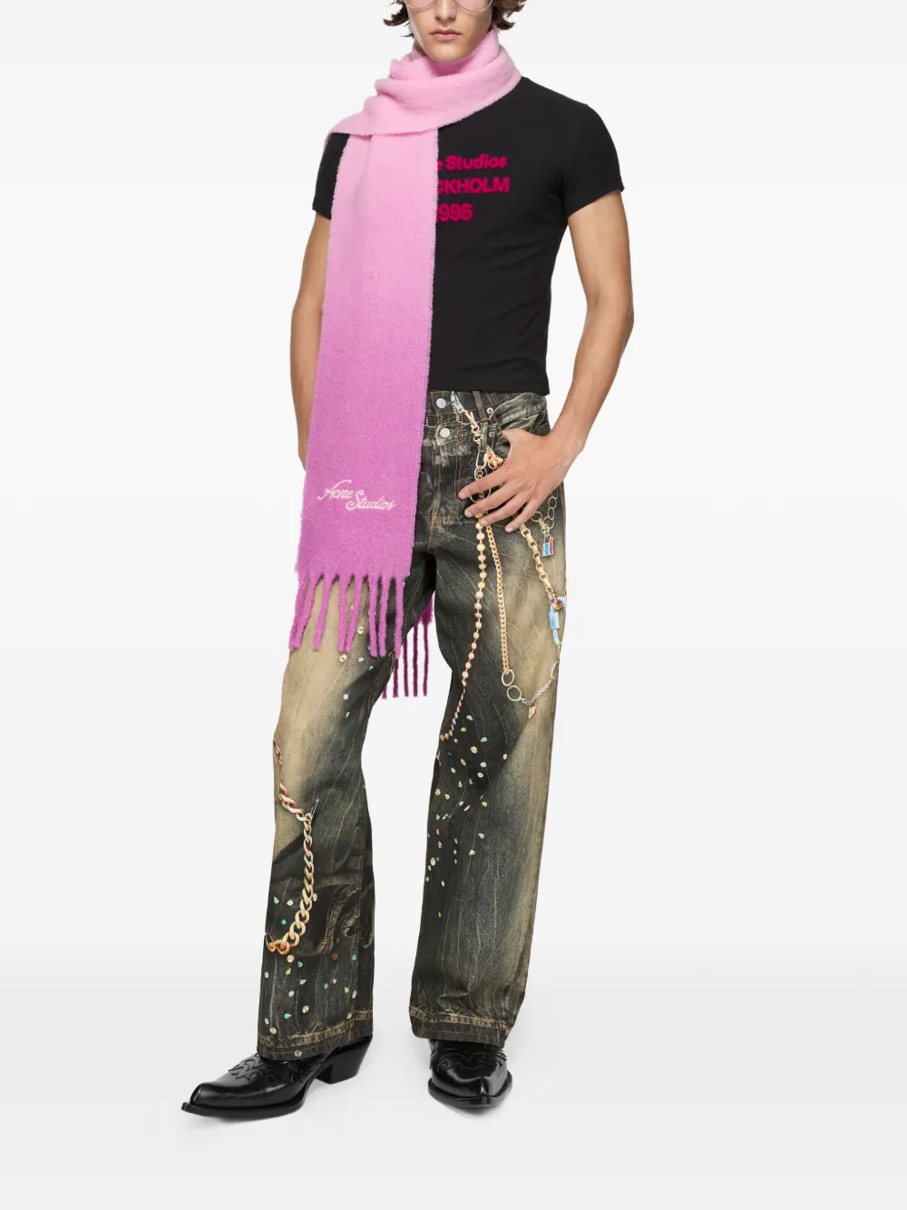 Acne Studios Sjaal met logo Roze