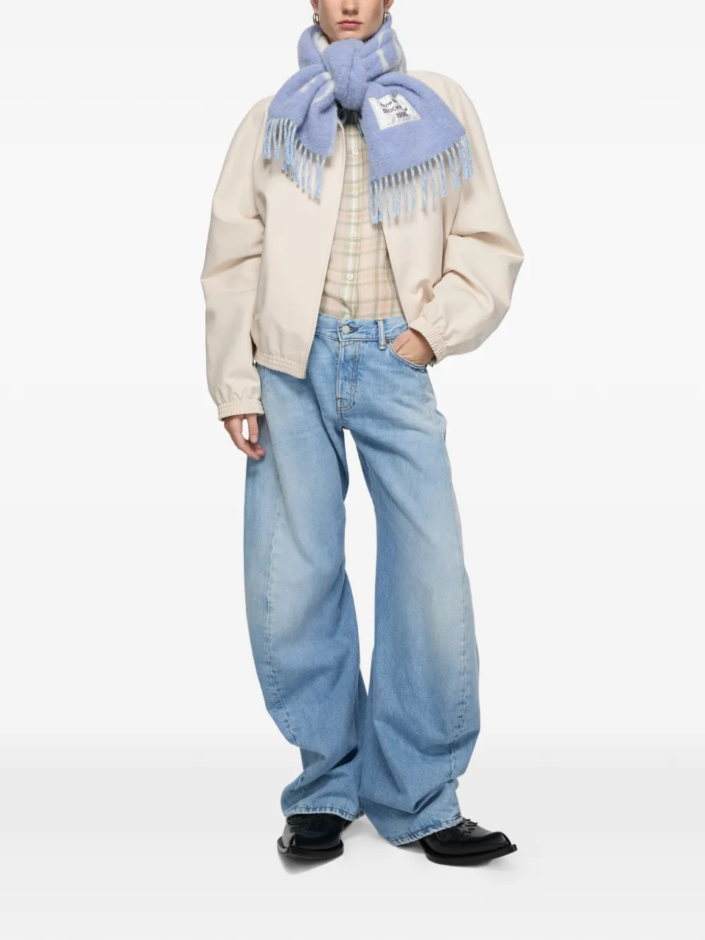 Acne Studios Sjaal met franje en logo Blauw
