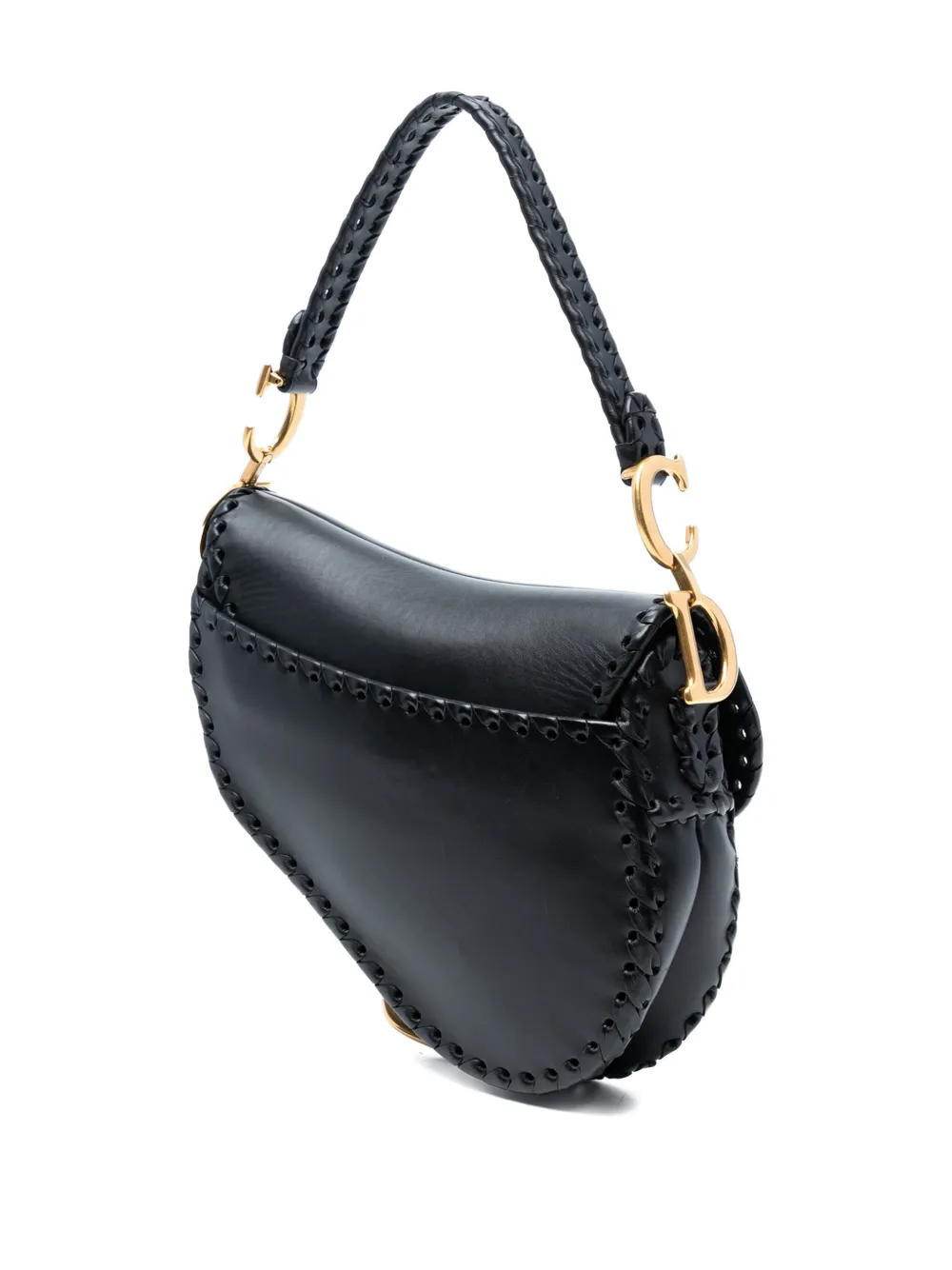 DIOR Pre-owned 2019 Smooth Calfskin Braided Saddle Bag Shoulder Bag In Black