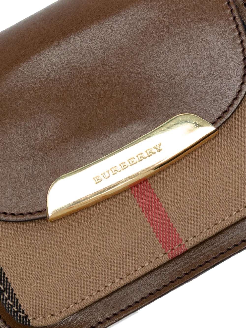 Pre-owned Burberry 2000-2010 Leather And House Check Canvas Crossbody Bag In Brown