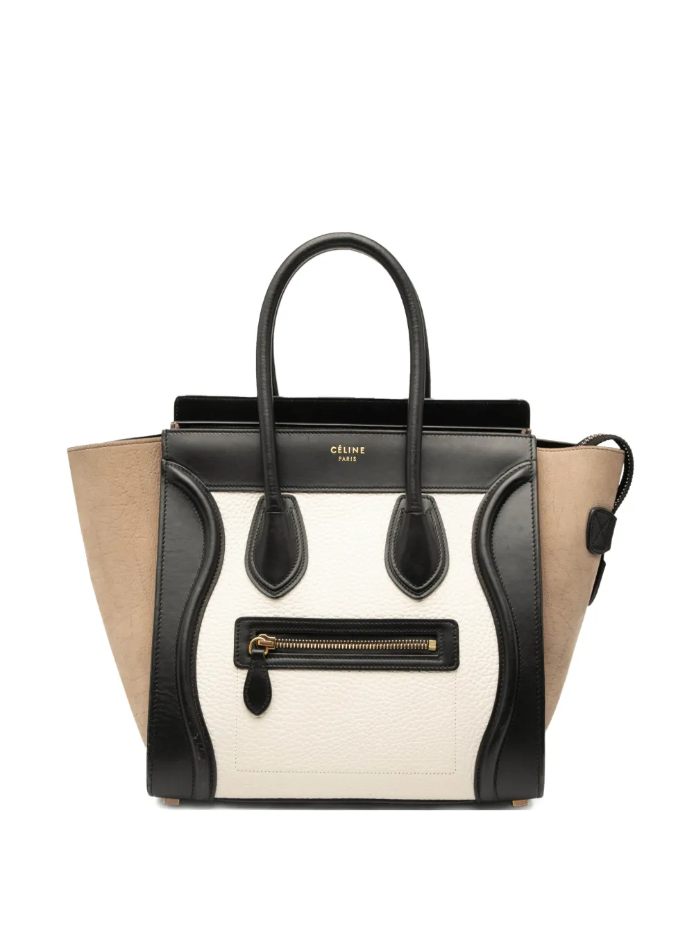 Celine Pre-Owned 2015 Micro Tricolor Nubuck and Calfskin Luggage tote bag in Black