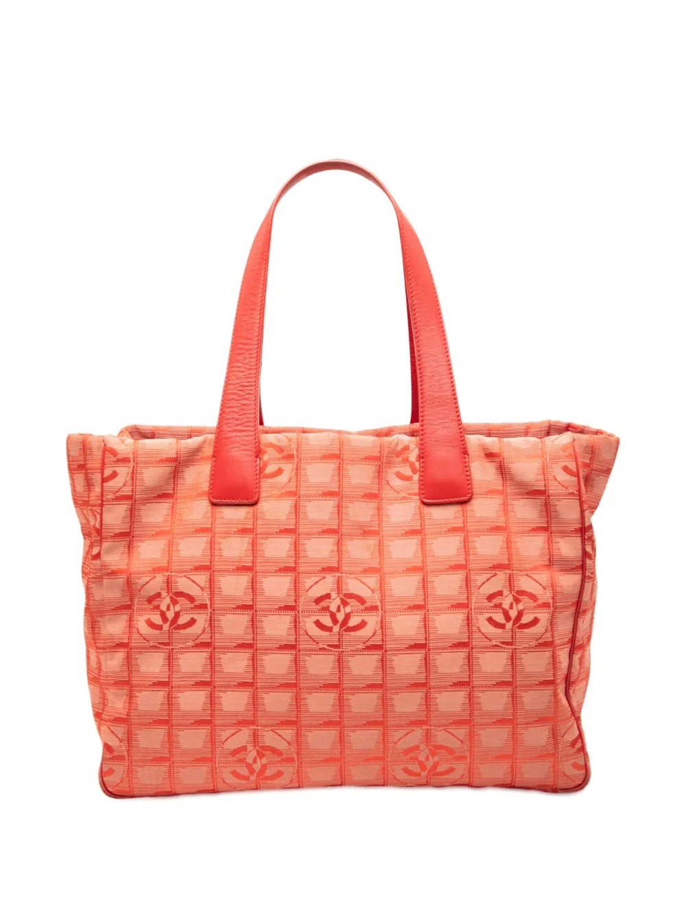 Pre-owned Chanel 2002-2003 New Travel Line Nylon Tote Bag In Orange